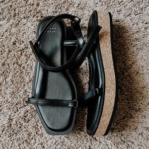 A New Day Cork Platform Black Strappy Sandals